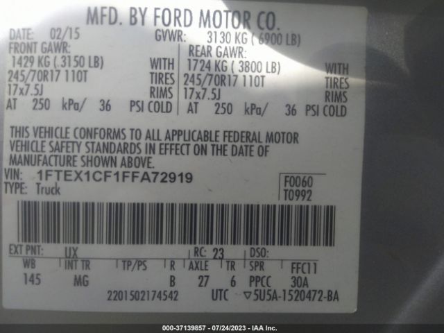 1FTEX1CF1FFA72919 Ford F-150 Xl/lariat/xlt