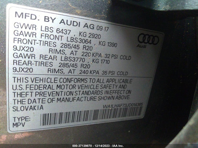 WA1LHAF73JD014365 Audi Q7 2.0t Premium