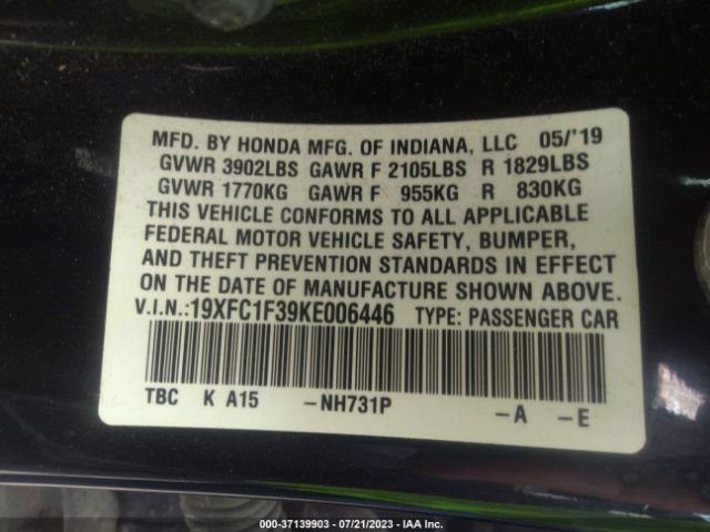19XFC1F39KE006446 Honda Civic Sedan Ex