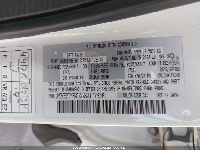 2016 MAZDA CX-5 TOURING VIN: JM3KE2CY3G0727870