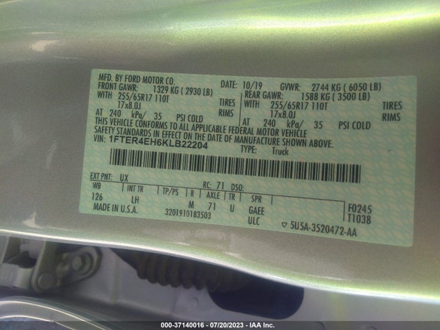 1FTER4EH6KLB22204 Ford Ranger Xlt