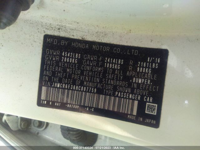JHMCR6F36HC007759 Honda ACCORD HYBRID