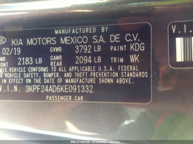 3KPF24AD6KE091332 KIA Forte Lxs