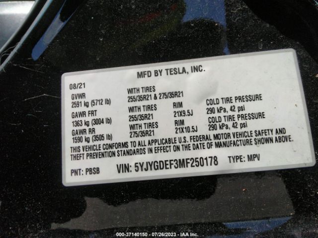 5YJYGDEF3MF250178 Tesla Model Y Performance