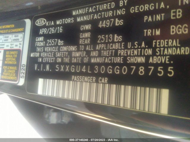 5XXGU4L30GG078755 KIA OPTIMA EX
