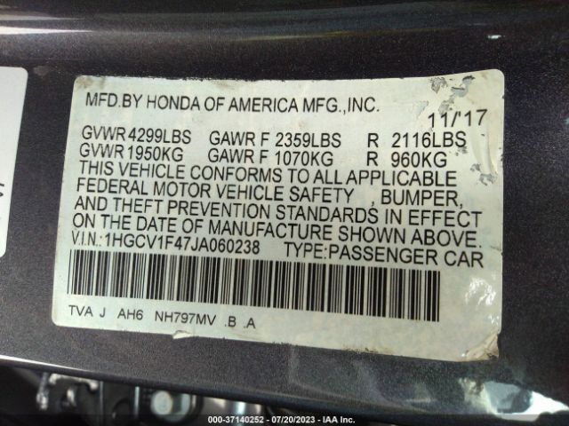 1HGCV1F47JA060238 Honda Accord Sedan Ex 1.5t