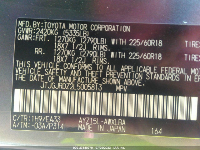 JTJGJRDZ2L5005813 Lexus Nx Nx 300h