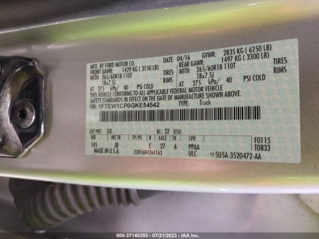1FTEW1CP0GKE54542 Ford F-150 Xl/lariat/xlt