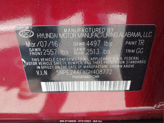 Hyundai Sonata 2.4l Se 2016 5NPE24AFXGH408772 Image 14