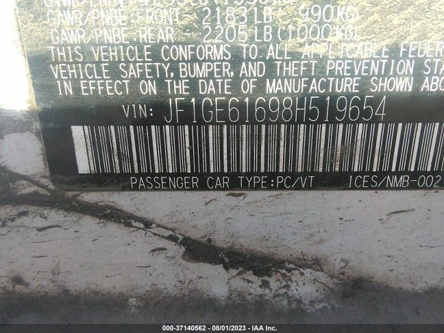 2008 SUBARU IMPREZA SEDAN JF1GE61698H519654 Photo 8