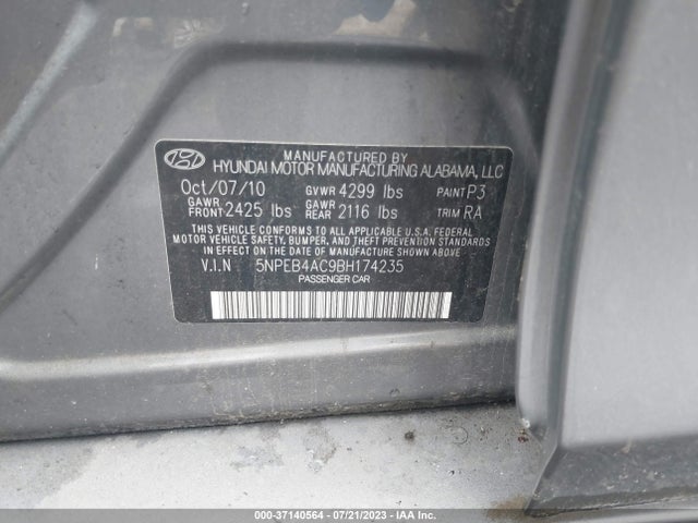 2011 HYUNDAI SONATA GLS VIN: 5NPEB4AC9BH174235