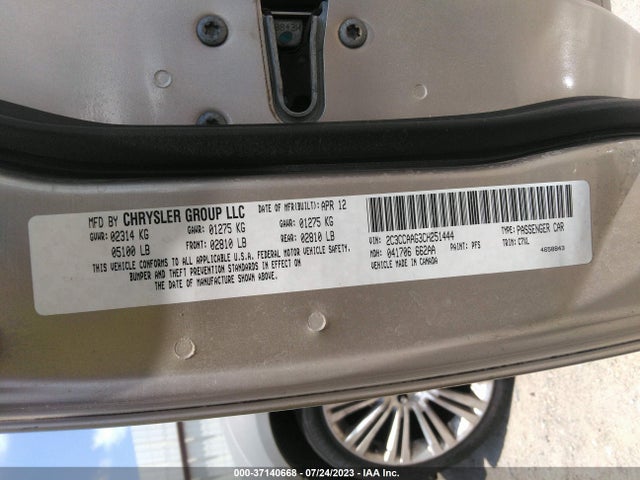2012 CHRYSLER 300 VIN: 2C3CCAAG3CH251444
