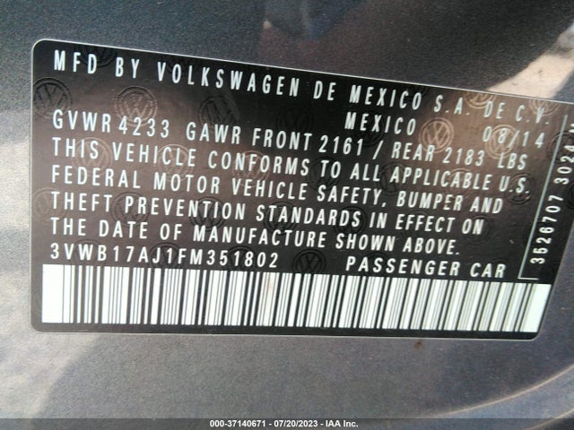 3VWB17AJ1FM351802 Volkswagen Jetta Sedan 1.8t Se