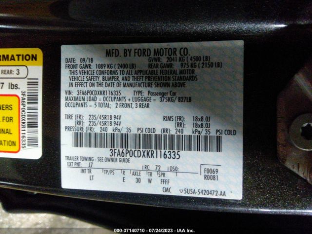 3FA6P0CDXKR116335 Ford FUSION SEL