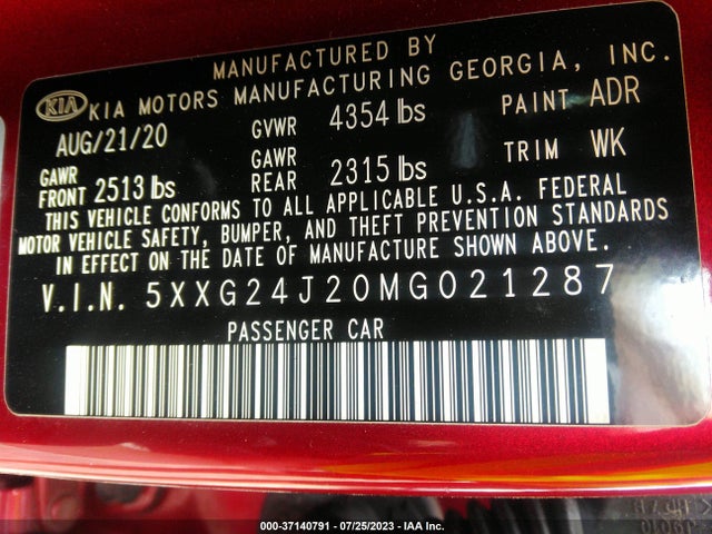 KIA K5 LX 2021 5XXG24J20MG021287 Image 9
