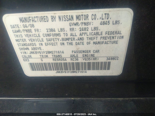 2008 INFINITI G35 SEDAN X VIN: JNKBV61F28M271614