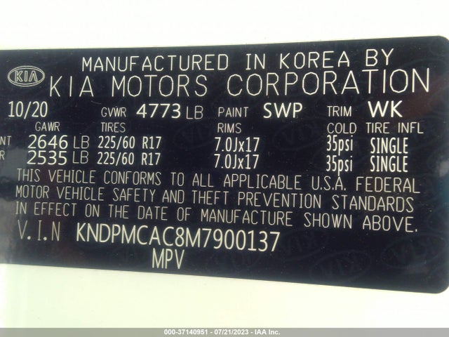2021 KIA SPORTAGE LX VIN: KNDPMCAC8M7900137