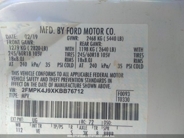 2FMPK4J9XKBB76712 Ford EDGE SEL