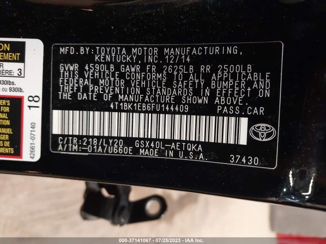 2015 TOYOTA AVALON LIMITED VIN: 4T1BK1EB6FU144409