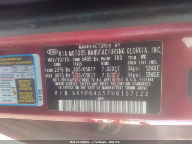 5XYPG4A57HG197122 KIA Sorento Lx V6