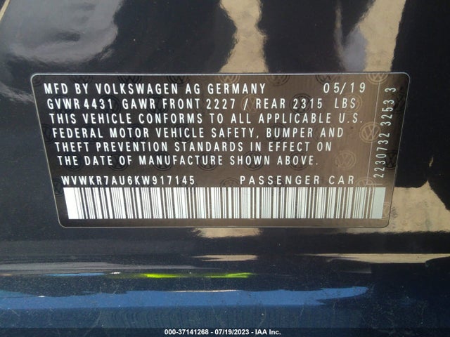 WVWKR7AU6KW917145 Volkswagen E-golf Se