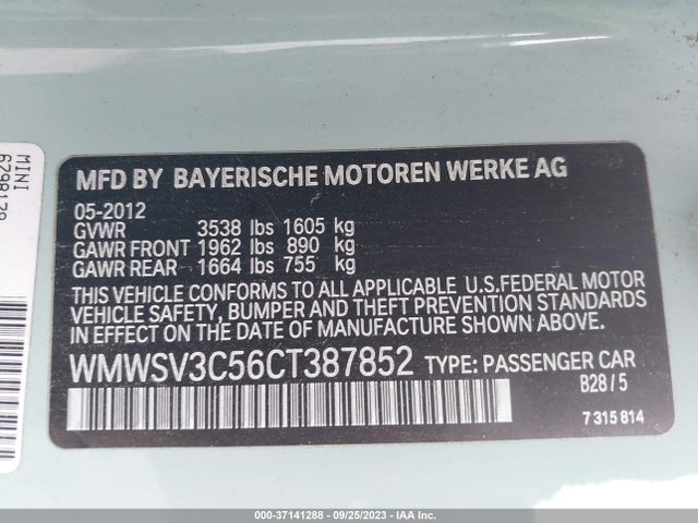 2012 MINI COOPER HARDTOP WMWSV3C56CT387852 Photo 8