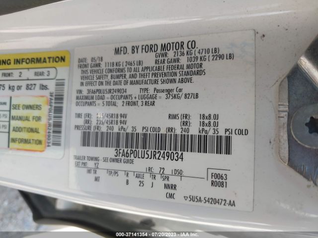 3FA6P0LU5JR249034 Ford Fusion Hybrid Se