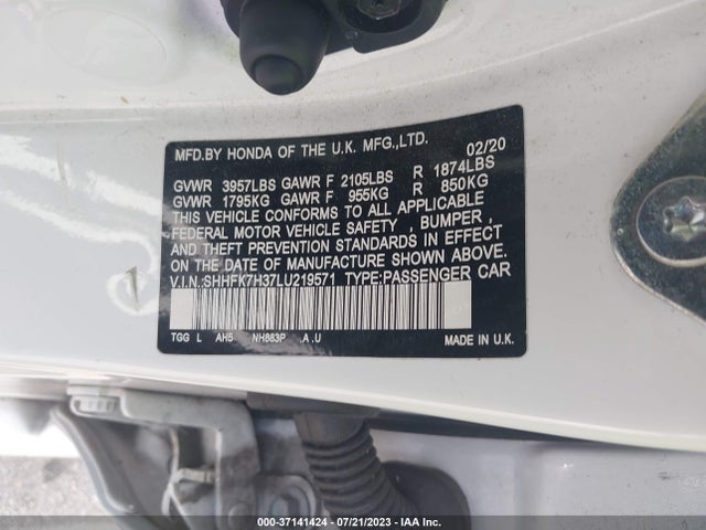 Honda Civic Hatchback Lx 2020 SHHFK7H37LU219571 Image 9