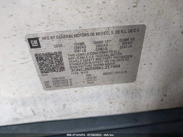 Chevrolet TRAX LS 2019 3GNCJNSB6KL217569 Image 9