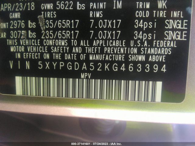 5XYPGDA52KG463394 KIA Sorento Lx V6