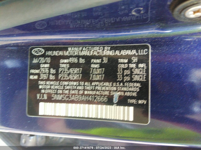 2010 HYUNDAI SANTA FE GLS VIN: 5NMSG3AB9AH412666