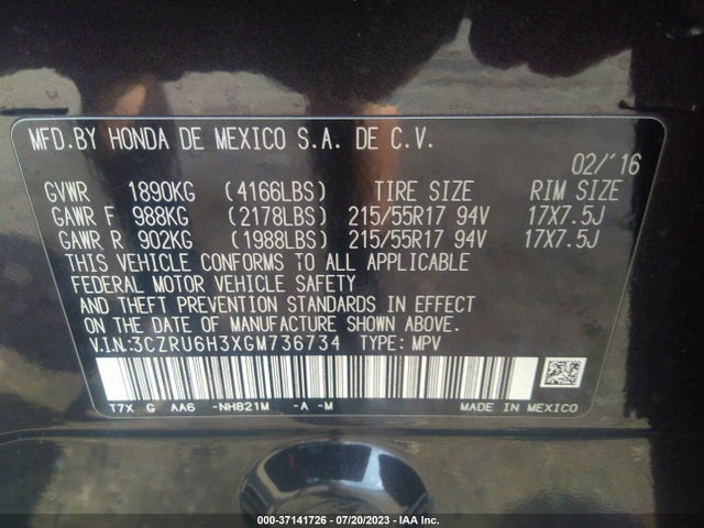 Honda HR-V LX 2016 3CZRU6H3XGM736734 Image 9