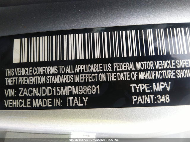 2021 JEEP RENEGADE LIMITED VIN: ZACNJDD15MPM98691