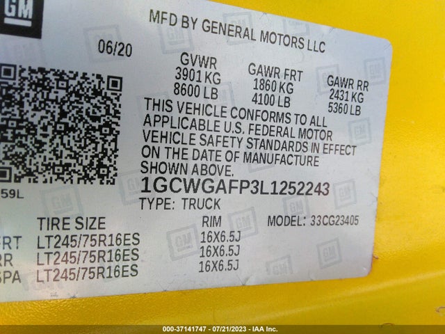 Chevrolet EXPRESS CARGO VAN 2020 1GCWGAFP3L1252243 Image 9