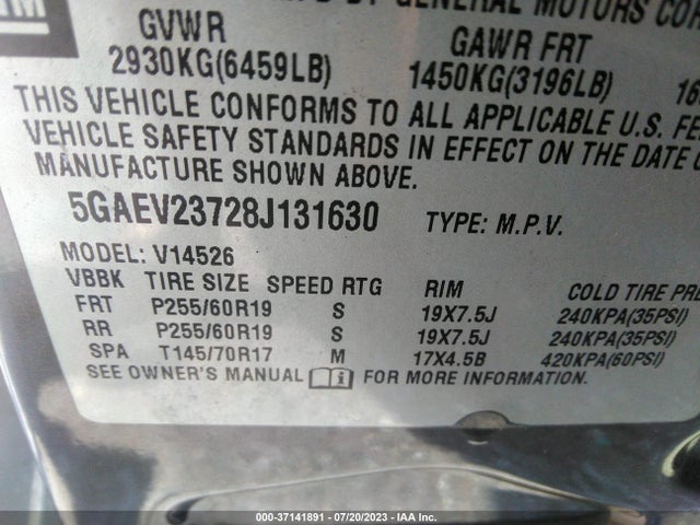 2008 BUICK ENCLAVE CXL VIN: 5GAEV23728J131630