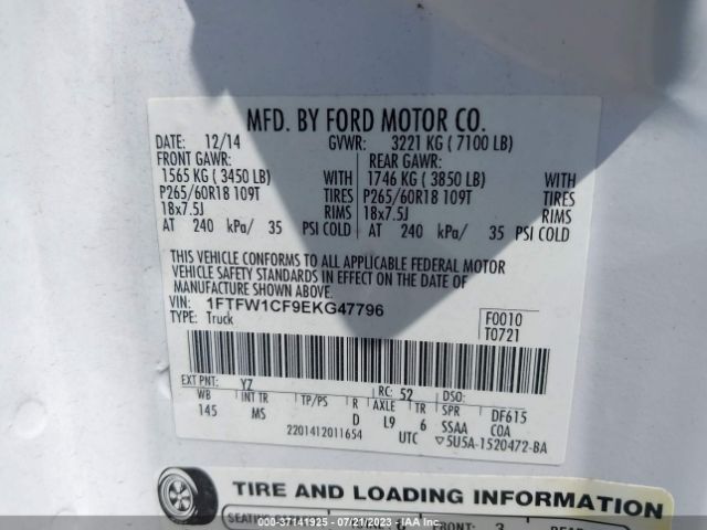 1FTFW1CF9EKG47796 Ford F-150 Xl/stx/xlt/fx2/lariat