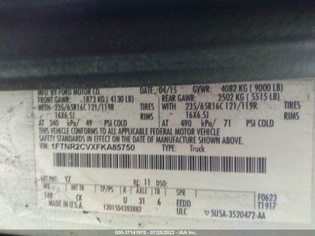 1FTNR2CVXFKA85750 Ford TRANSIT CARGO VAN