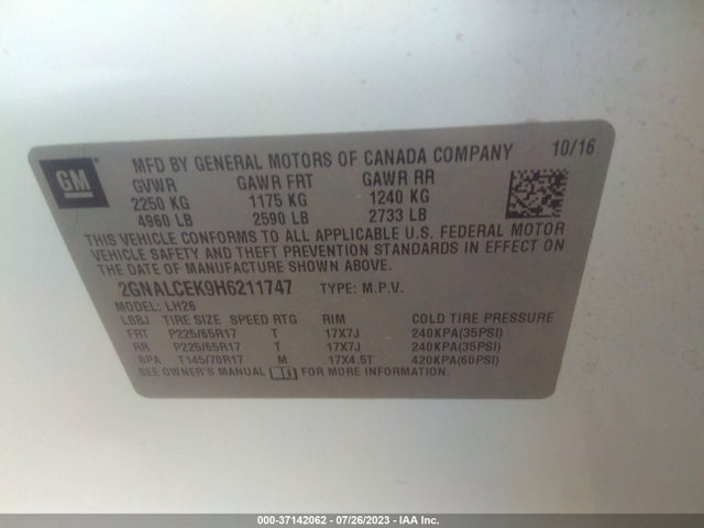 2GNALCEK9H6211747 Chevrolet EQUINOX LT