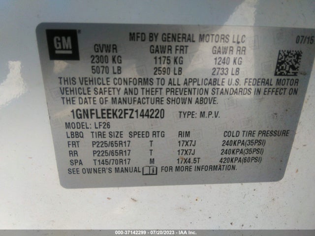 2015 CHEVROLET EQUINOX LS VIN: 1GNFLEEK2FZ144220