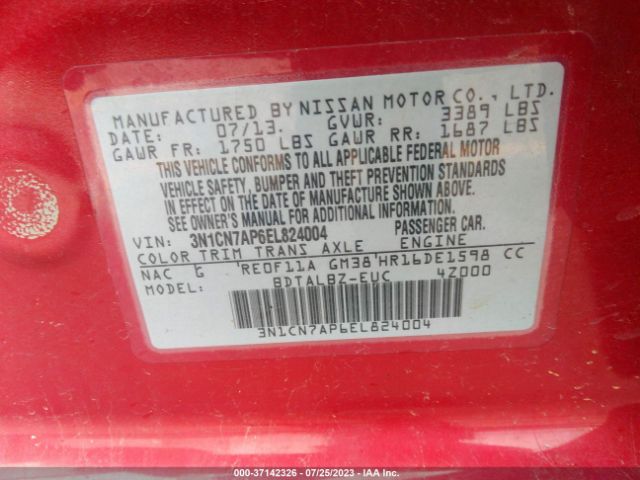 3N1CN7AP6EL824004 Nissan VERSA SV