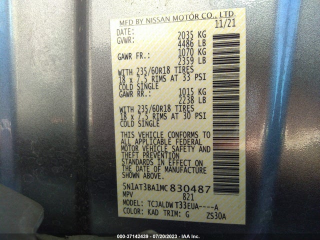 2021 NISSAN ROGUE SV VIN: 5N1AT3BA1MC830487