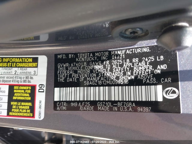 58AGZ1B12MU098516 Lexus Es Es 350 F Sport
