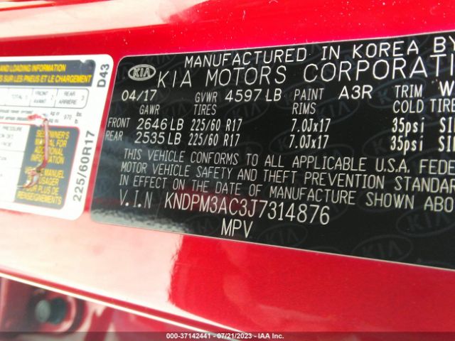KNDPM3AC3J7314876 KIA Sportage Lx