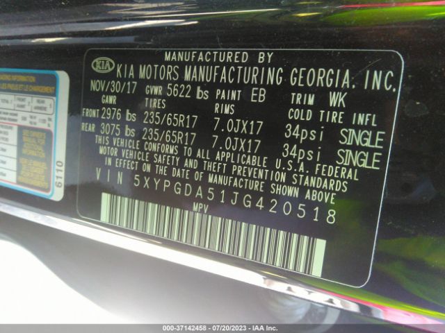 5XYPGDA51JG420518 KIA Sorento Lx V6