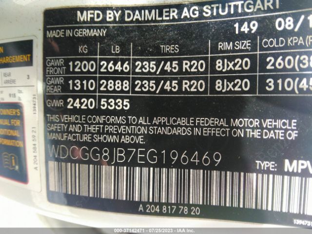 WDCGG8JB7EG196469 Mercedes-Benz Glk-class Glk 350