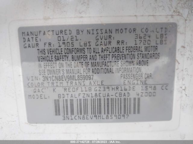 3N1CN8EV9ML859097 Nissan VERSA SV