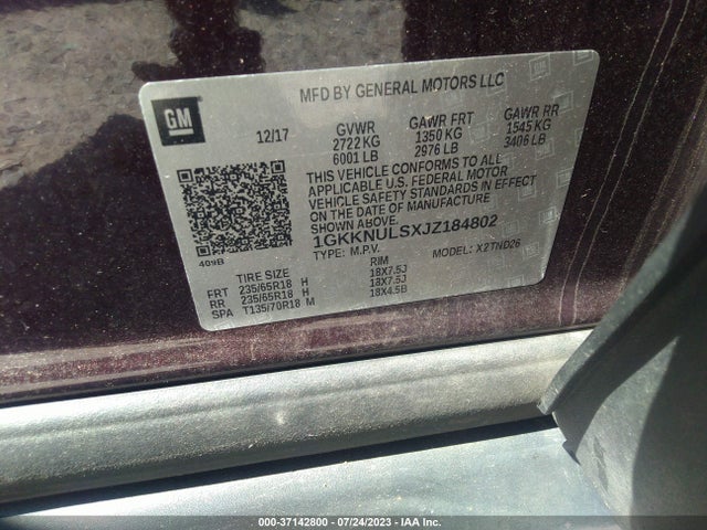 GMC ACADIA SLT 2018 1GKKNULSXJZ184802 Image 9