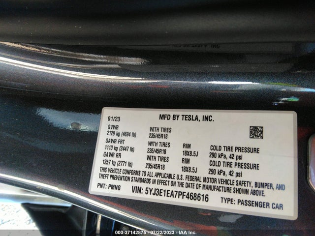 2023 Tesla 3, VIN: 5YJ3E1EA7PF468616