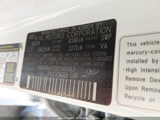 KNAGN4AD8E5068367 KIA Optima Hybrid Ex