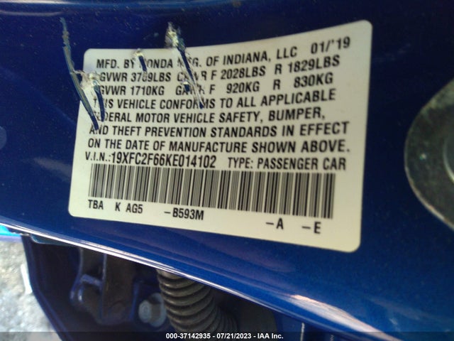 Honda Civic Sedan Lx 2019 19XFC2F66KE014102 Image 9